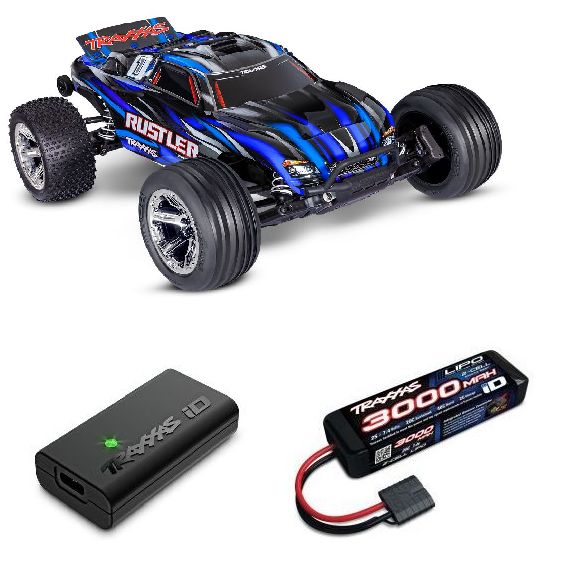 Traxxas 1/10 Rustler BL-2S 2wd RTR - Blue w/ Charger & Battery