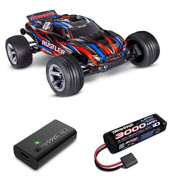 Traxxas 1/10 Rustler BL-2S 2wd RTR - Red w/ Charger & Battery