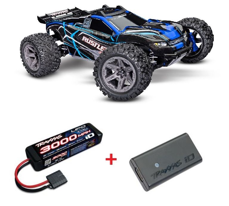 Traxxas 1/10 Rustler BL-2S 4x4 RTR - Blue w/ Charger & Battery